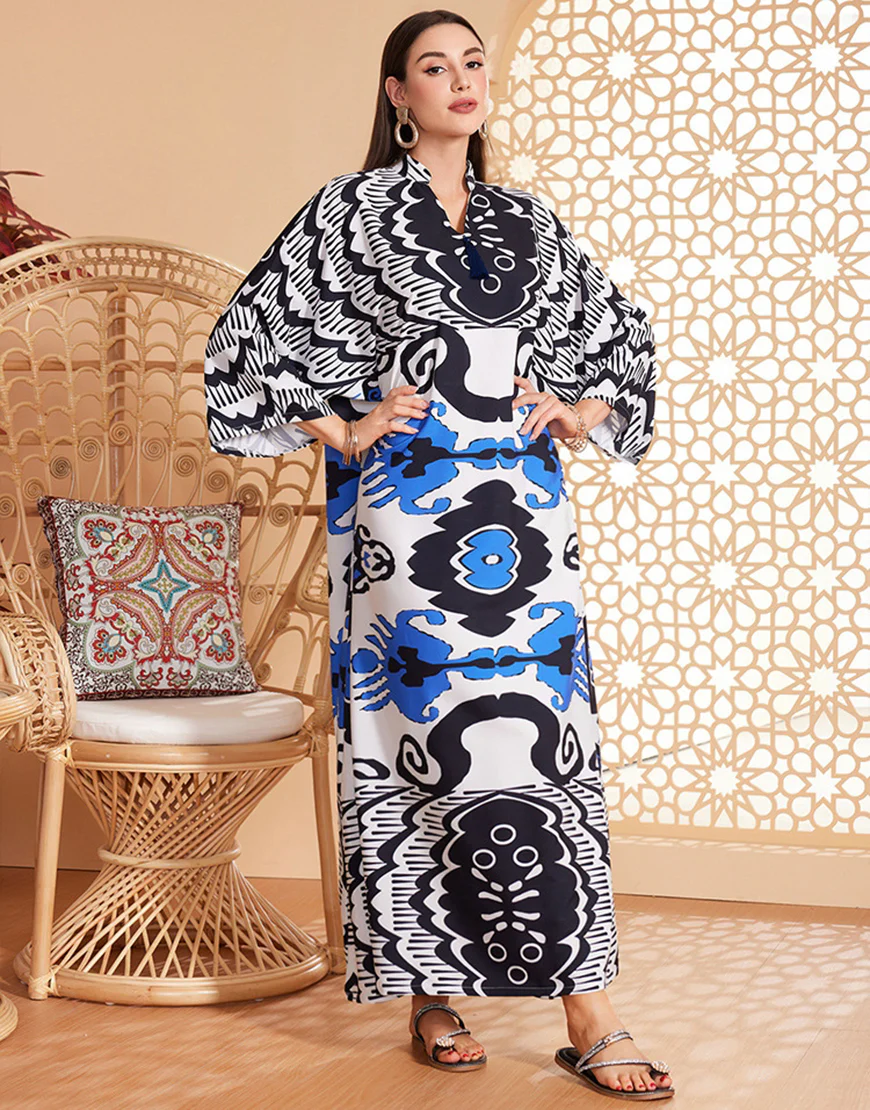 Robe Kaftan Abaya Vintage Imprimée Élégante à Manches Longues – Image 4
