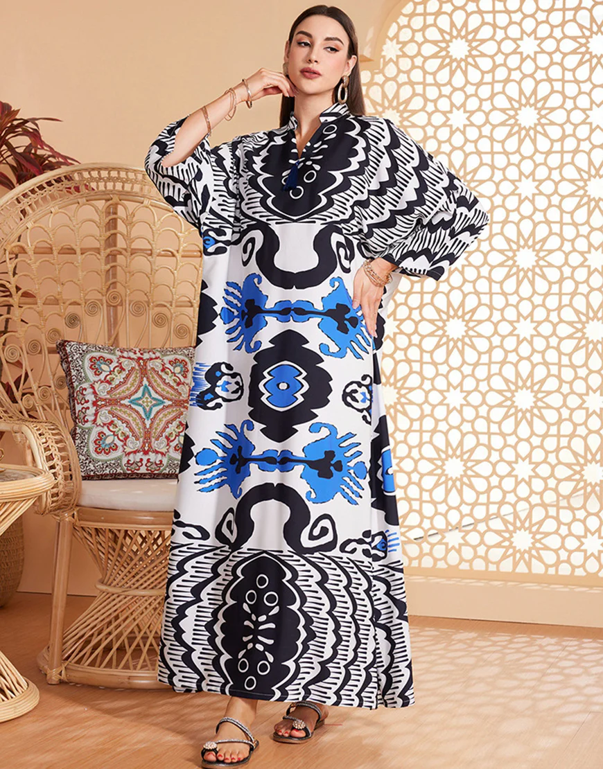 Robe Kaftan Abaya Vintage Imprimée Élégante à Manches Longues – Image 5