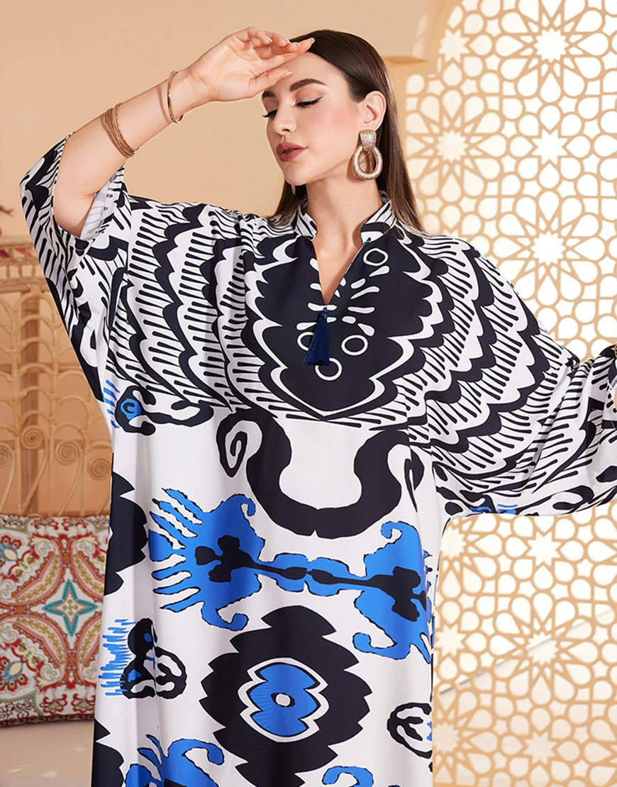 Robe Kaftan Abaya Vintage Imprimée Élégante à Manches Longues – Image 6