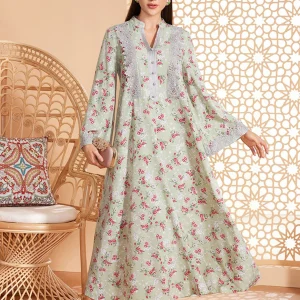 Caftan marocain Abaya en mousseline de soie florale gris vert