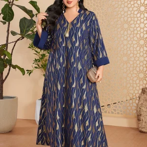 Caftan marocain Abaya à manches longues et col en V bleu royal