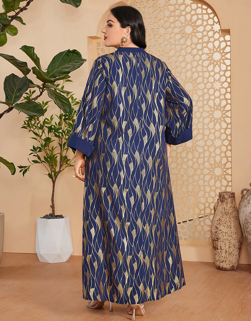 Caftan marocain Abaya à manches longues et col en V bleu royal – Image 3