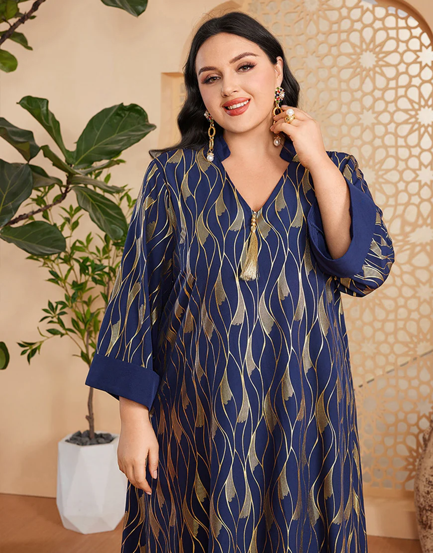 Caftan marocain Abaya à manches longues et col en V bleu royal – Image 4