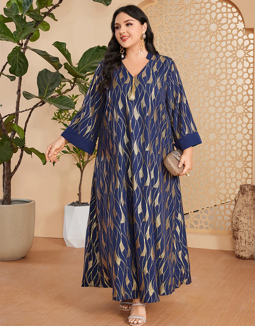 Caftan marocain Abaya à manches longues et col en V bleu royal – Image 6