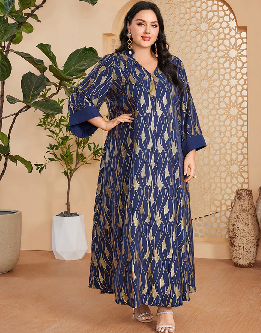 Caftan marocain Abaya à manches longues et col en V bleu royal – Image 7