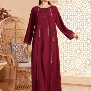 Caftan marocain d'été à manches longues bordeaux