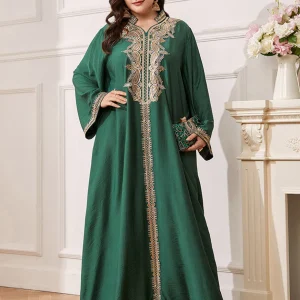Robe caftan marocaine Abaya élégante grande taille vert foncé