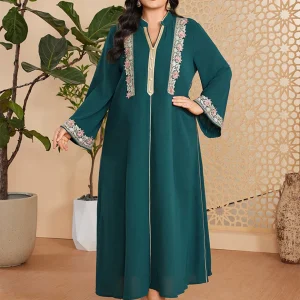 Caftan marocain Abaya élégant grande taille vert foncé