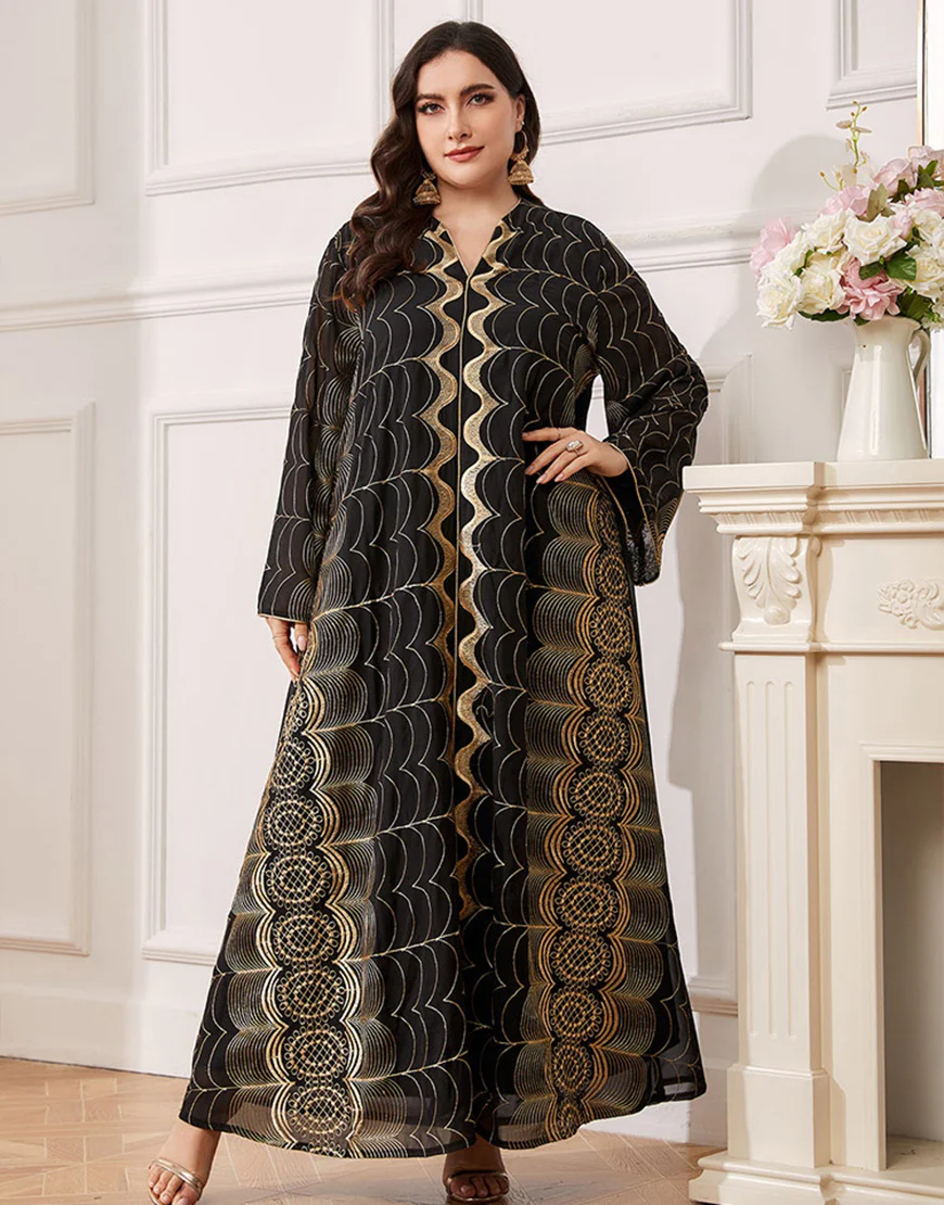 Robe Abaya Noire Brodée Grande Taille – Image 2