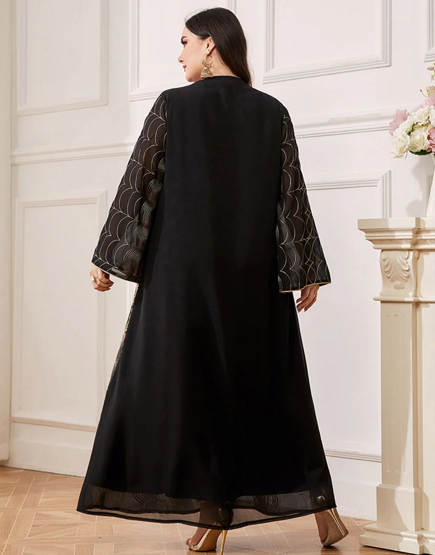 Robe Abaya Noire Brodée Grande Taille – Image 3