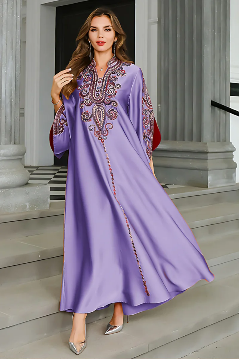 Robe Caftan Satin Noire élégante – Image 5