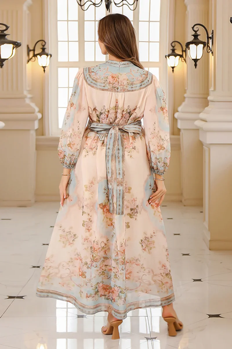Robe Caftan Abricot Imprimé fleuri élégante – Image 3