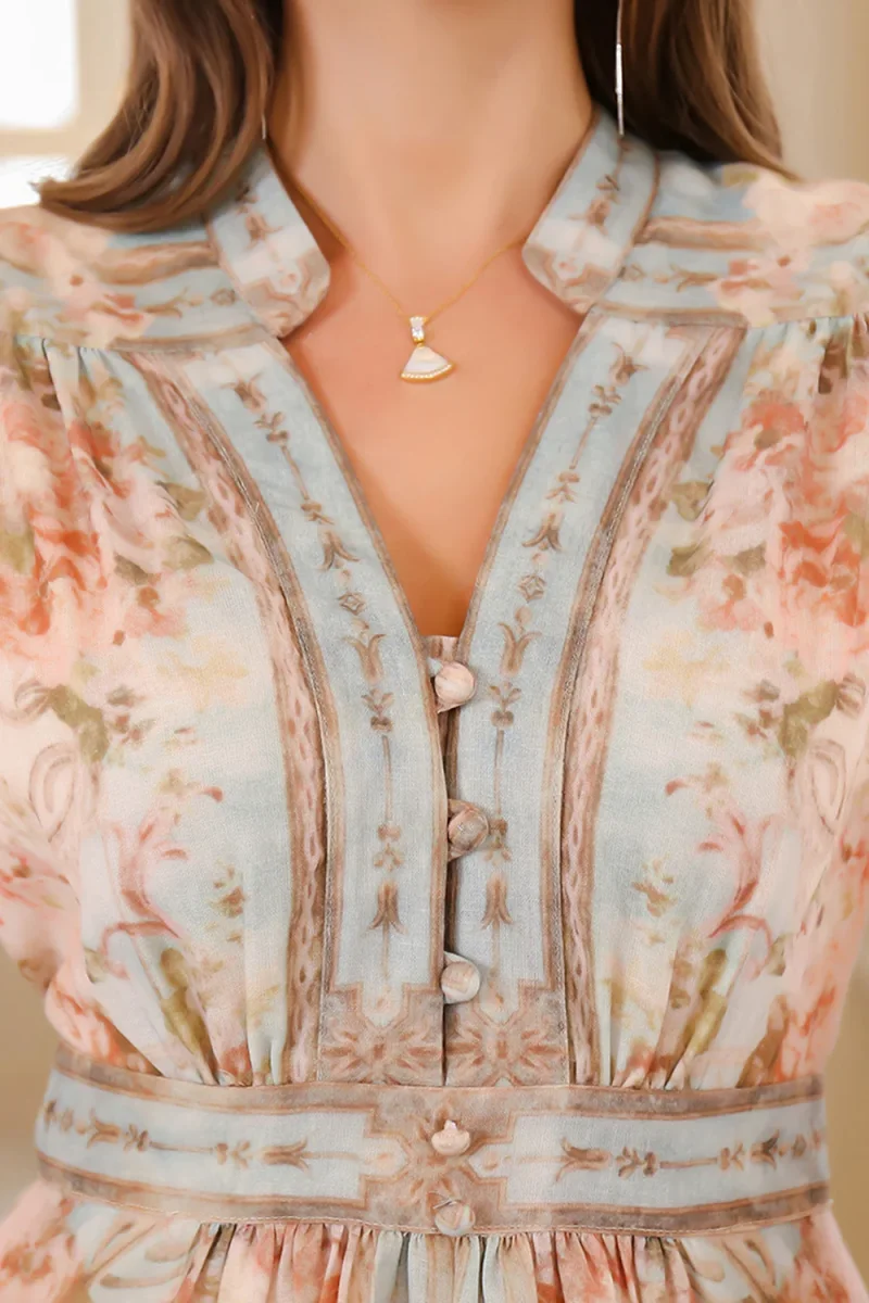 Robe Caftan Abricot Imprimé fleuri élégante – Image 4