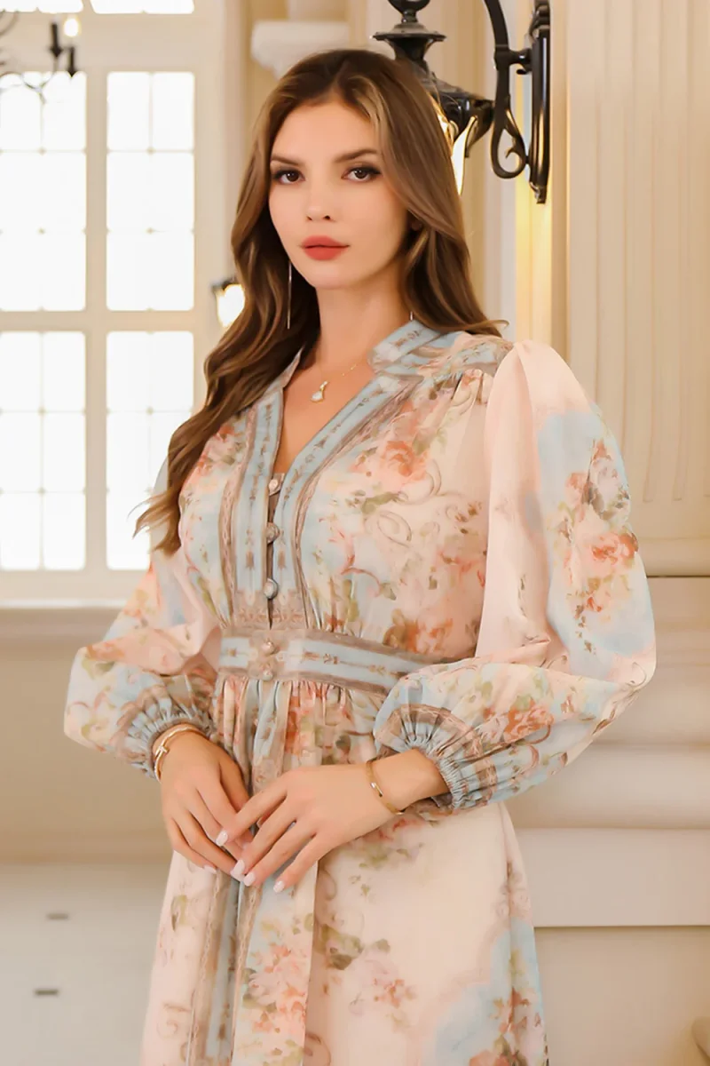 Robe Caftan Abricot Imprimé fleuri élégante – Image 5