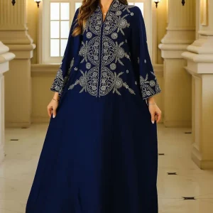 Robe caftan brodée bleu marine