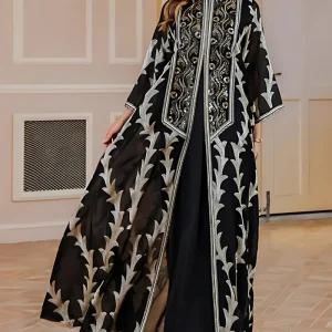 Robe Caftan Noire Imprimée