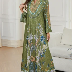 Robe Caftan Élégant à imprimé vert