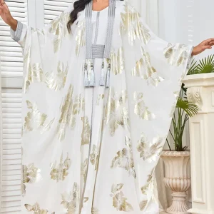 Robe caftan blanche à imprimé papillons