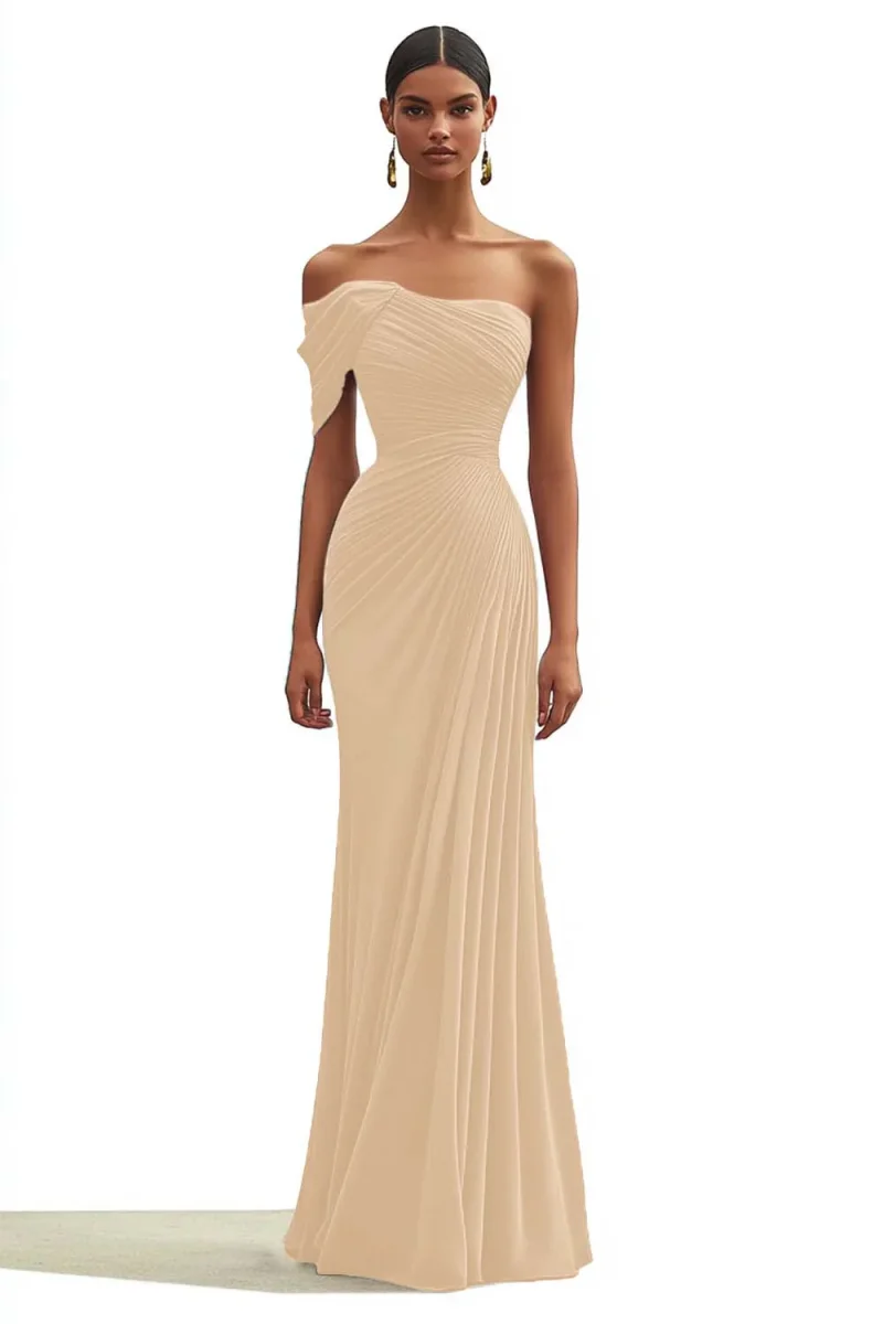 Sirène vert foncé à une épaule plissée longue formelle – Image 6