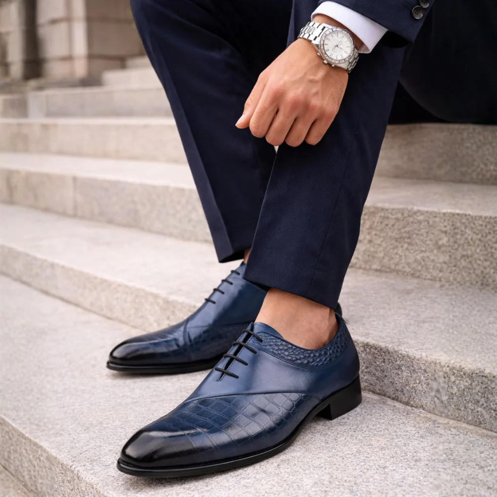 Chaussure pour costume bleu marine croco – Image 3