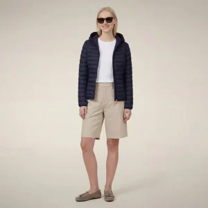 Piumino animal free con cappuccio donna Daisy blu navy