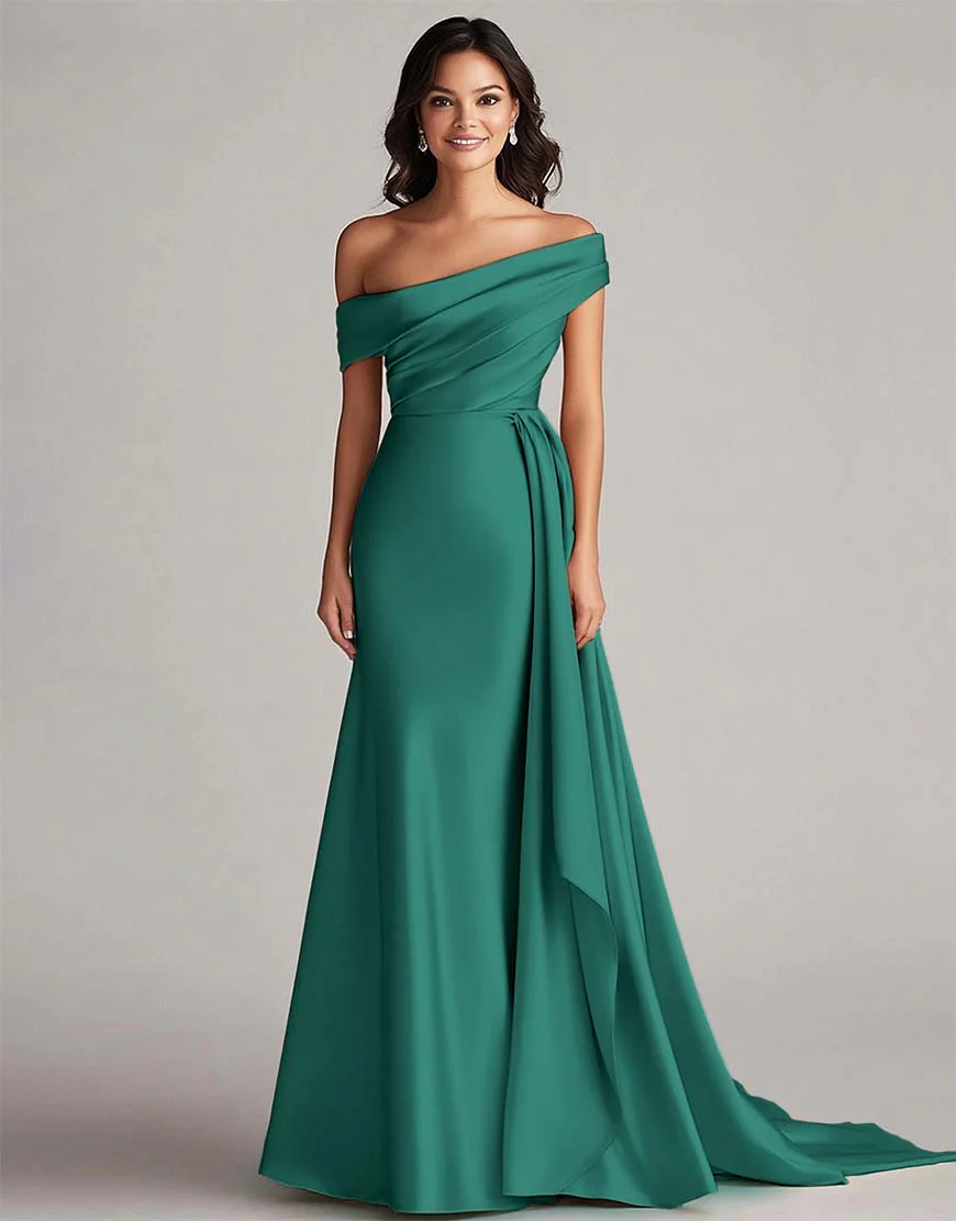 Robe de bal longue plissée à une épaule, en style sirène améthyste avec train chapelle – Image 7