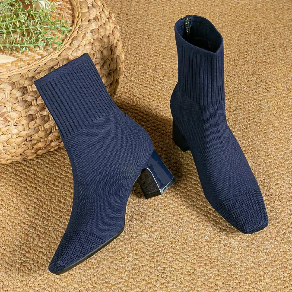 Bottines chaussette bleu marine à talon – Image 5