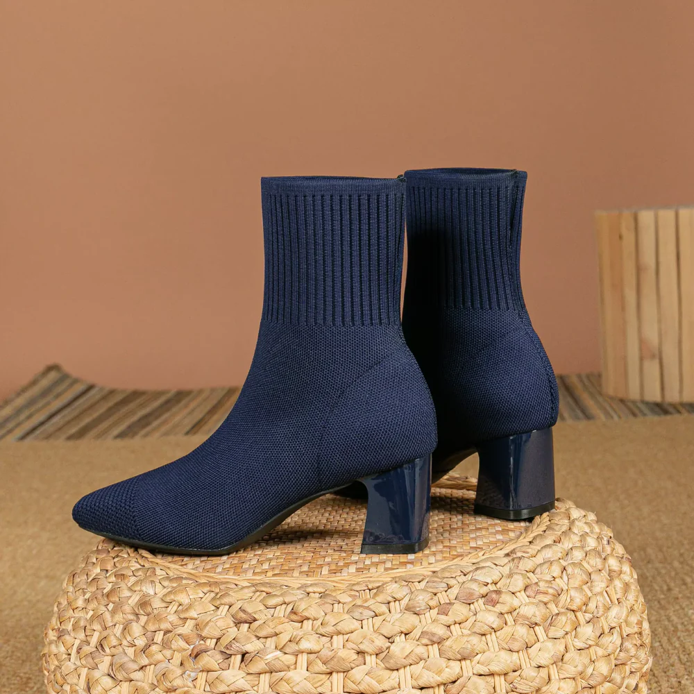 Bottines chaussette bleu marine à talon – Image 4