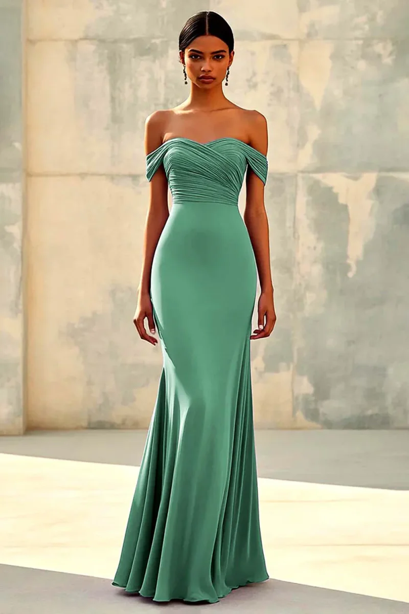 Sirène épaule dénudée Robe longue formelle en mousseline de soie violette – Image 9