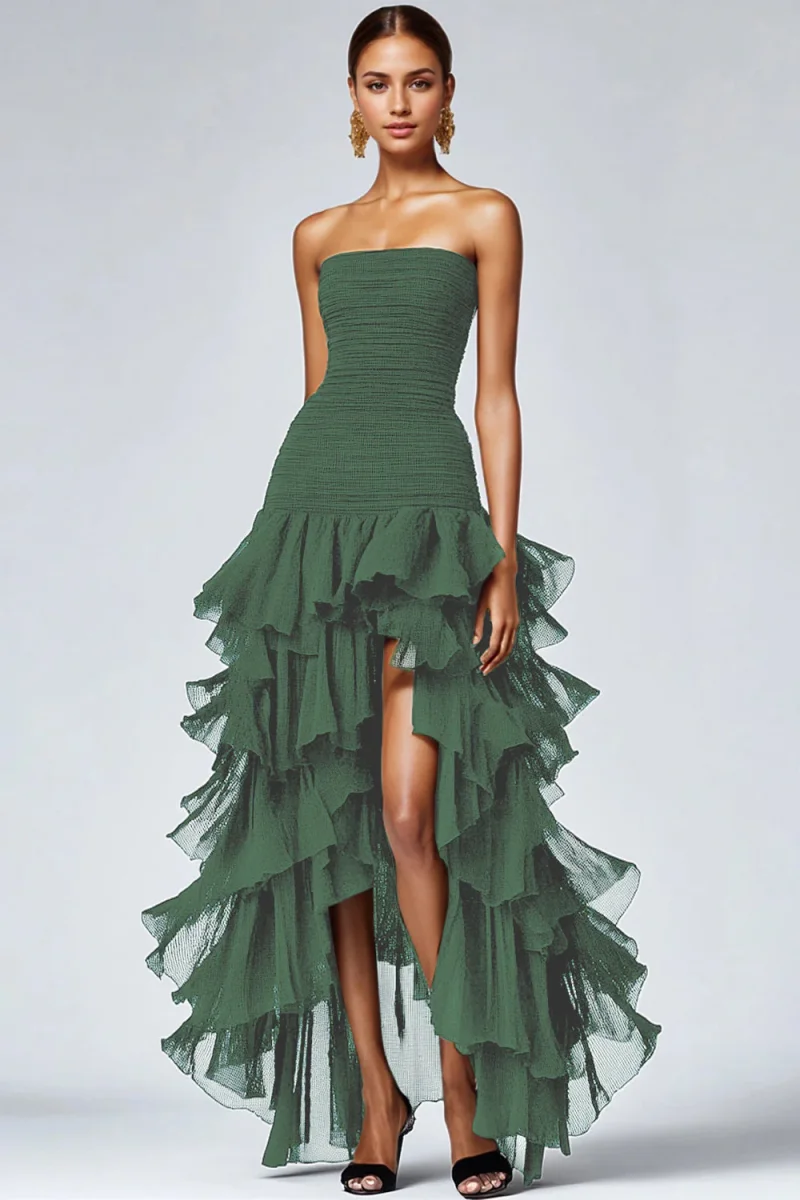 Robe formelle à volants en tulle sans bretelles noir – Image 9