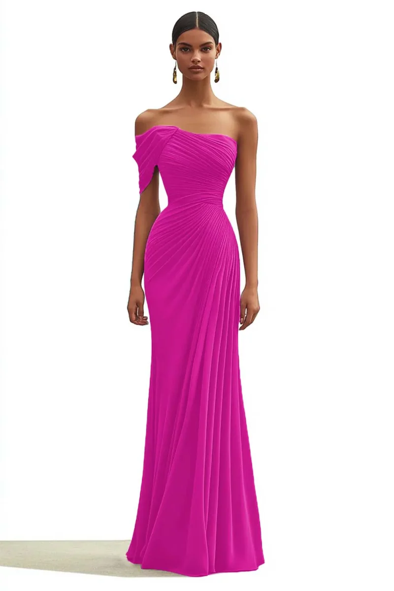 Sirène vert foncé à une épaule plissée longue formelle – Image 9