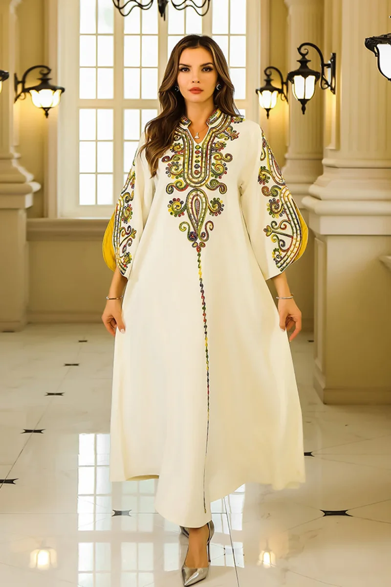 Robe Caftan Satin Noire élégante – Image 7