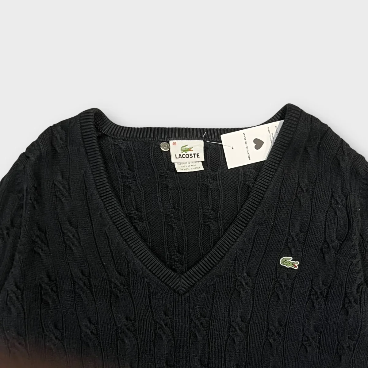 Pull Col V Lacoste Noir - M – Image 3