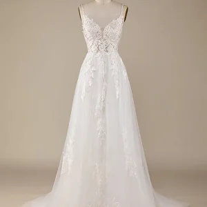 Ivoire A-ligne Tulle Entres-Cross Strains Dos Robe de mariée