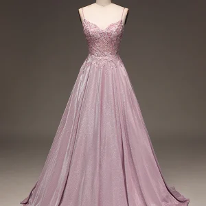 Robe de bal de fin d'année à bretelles spaghetti Fard à joues avec applications