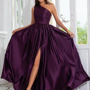 Robe de Soirée Violette à Une Épaule