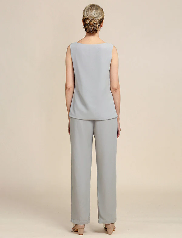 Combinaisons pantalon 3 pièces grises pour la mère de la mariée avec dentelle – Image 7