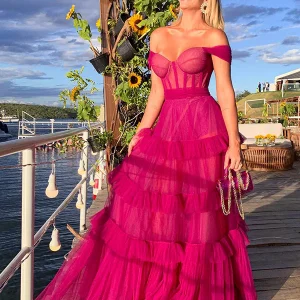 Robe de Soirée Longue en Tulle Ligne A