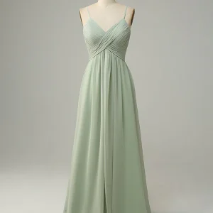 Robe de demoiselle d'honneur sans manches à bretelles spaghetti Dusty Sage