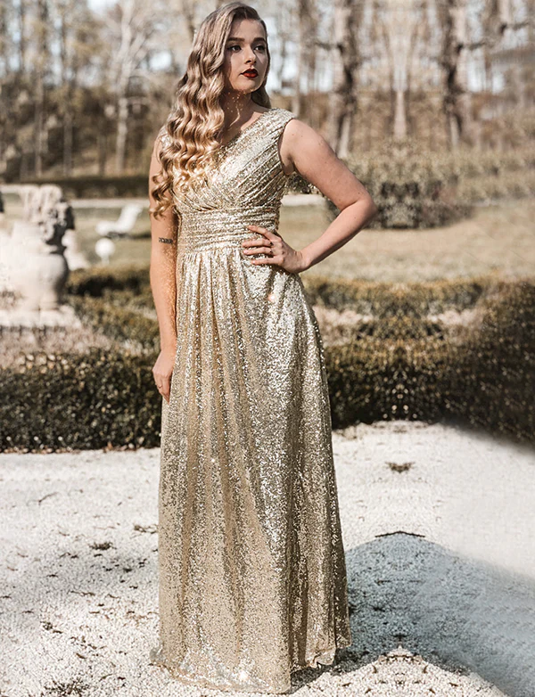 Col V en or Paillettes Promesse Demoiselle d'honneur – Image 4