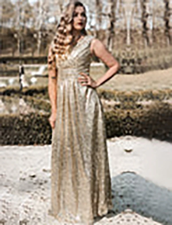 Col V en or Paillettes Promesse Demoiselle d'honneur – Image 5