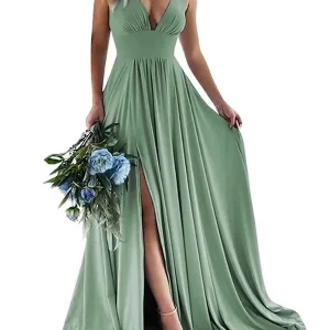 Robe de demoiselle d'honneur longue et fendue