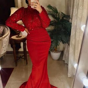 Robe De Soirée Sirène Rouge à Paillettes