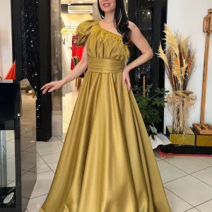 Robe De Soirée Longue Jaune à une épaule