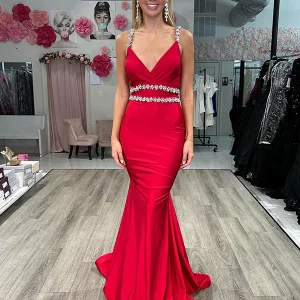 Robe de soirée rouge sirène dos nu