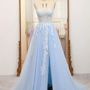 Robe de soirée longue à corset avec applications et fente