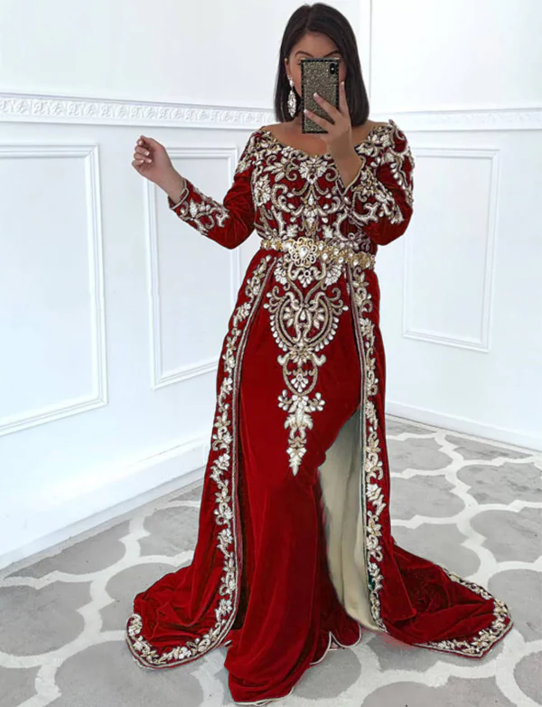 Vert Robe Orientale avec Broderie – Image 5