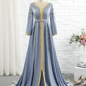 Caftan Marocain Brodé Bleu