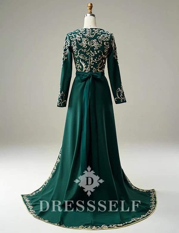 Vert Robe Orientale avec Broderie – Image 4