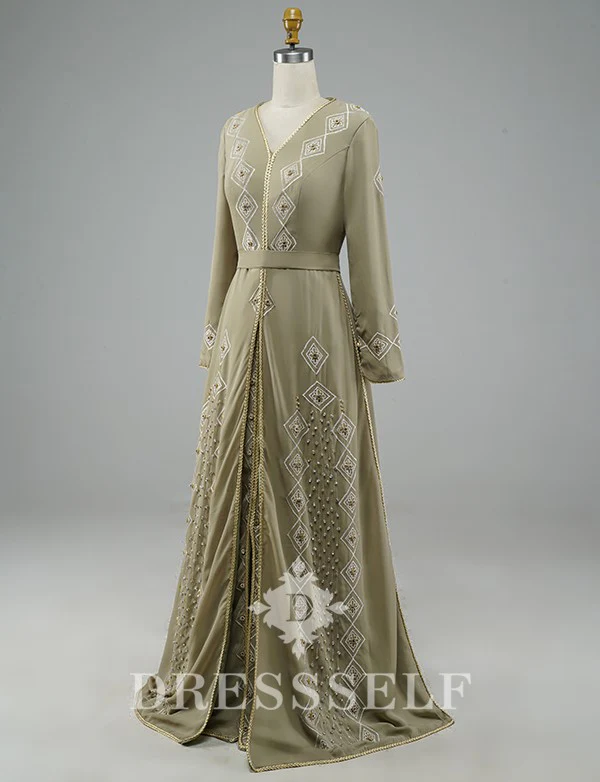 Robe de Soirée Caftan Marocain Grise – Image 3